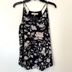 LOFT Floral Print Dark Gray Cami Tank Top Women Size Small